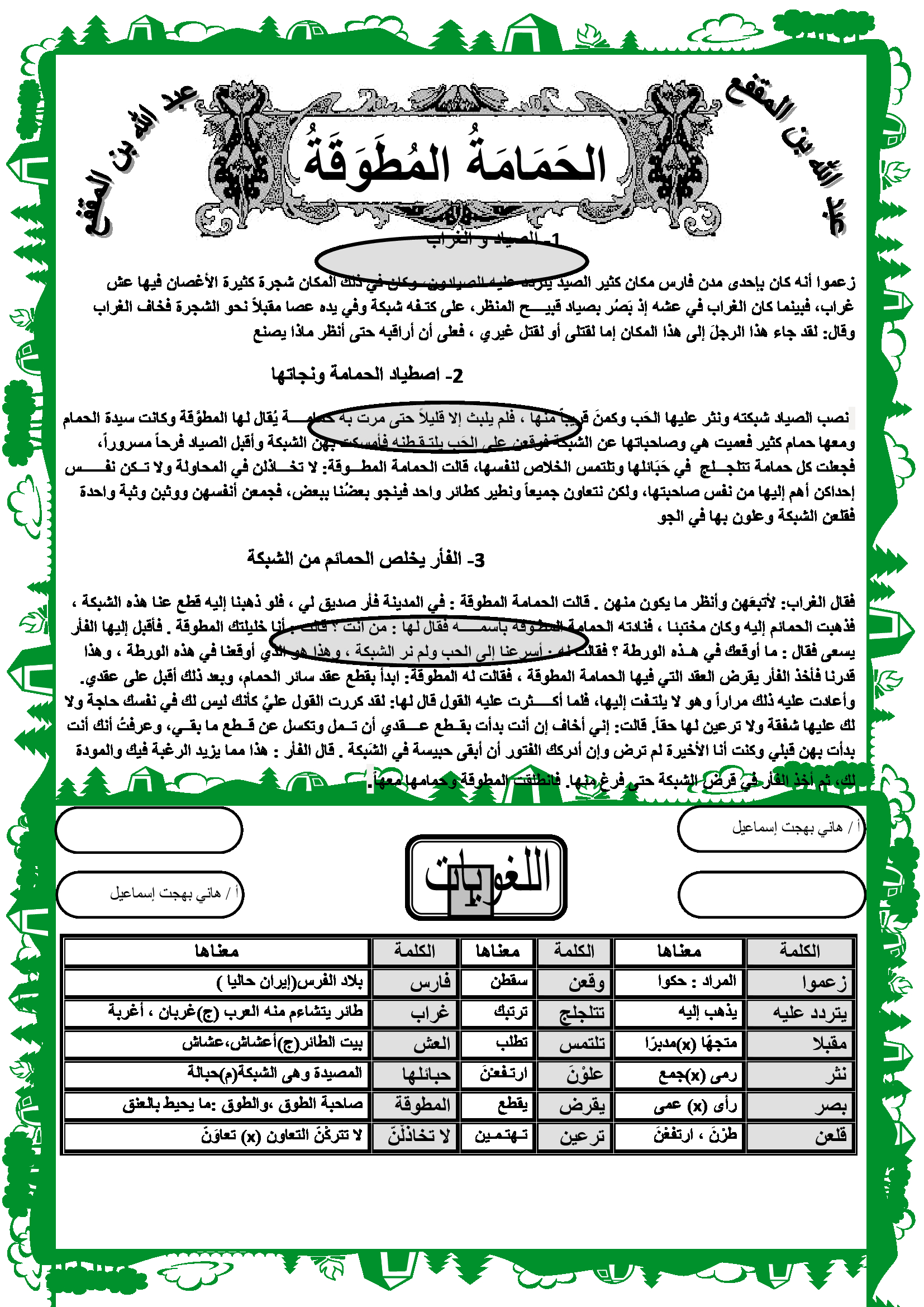 شرح درس الحمامة المطوقة مادة اللغة العربية للصف الرابع الفصل الثاني 2018 شرح درس الحمامة المطوقة مادة اللغة العربية للصف الرابع الفصل الثاني 2018