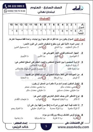 بالصور امتحان نهائي لمادة العلوم للصف السابع الفصل الثاني 2024 مع الاجابات بالصور امتحان نهائي لمادة العلوم للصف السابع الفصل الثاني 2024 مع الاجابات